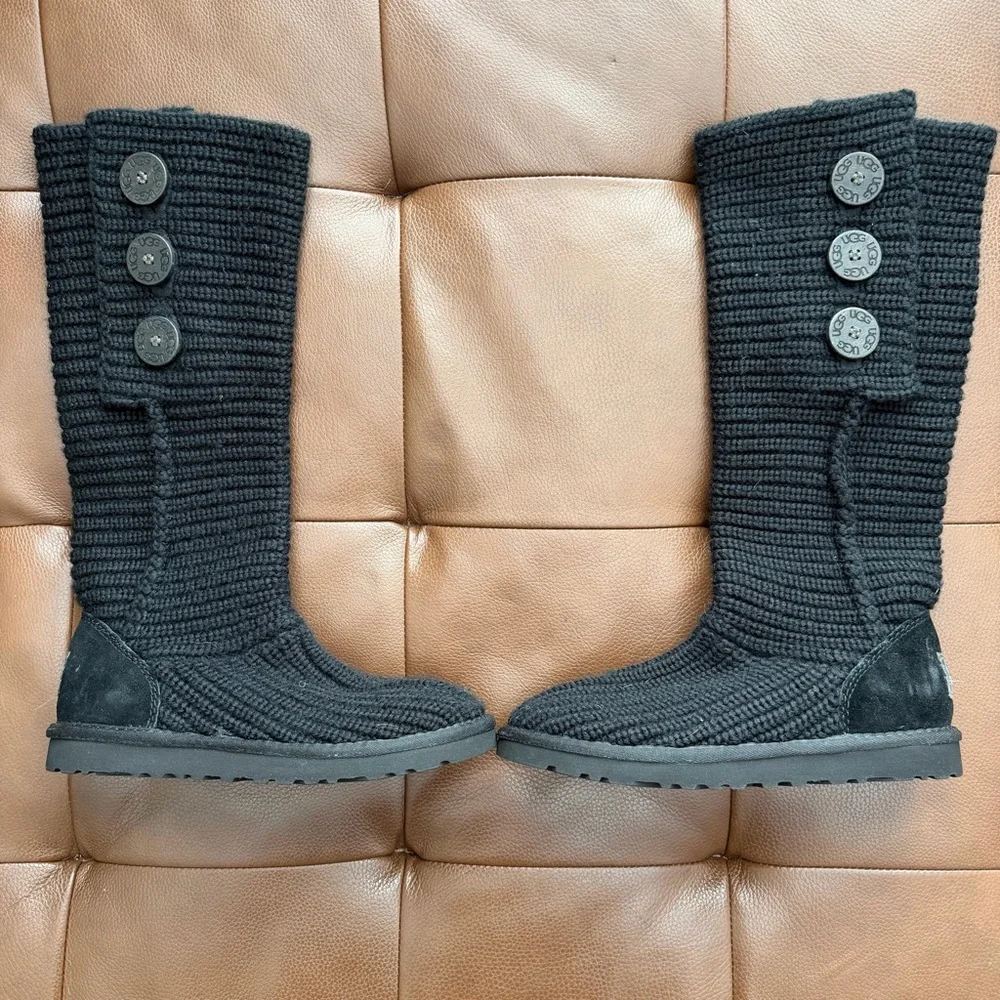 UGG Black Sweater Knit Button Boots Size 6